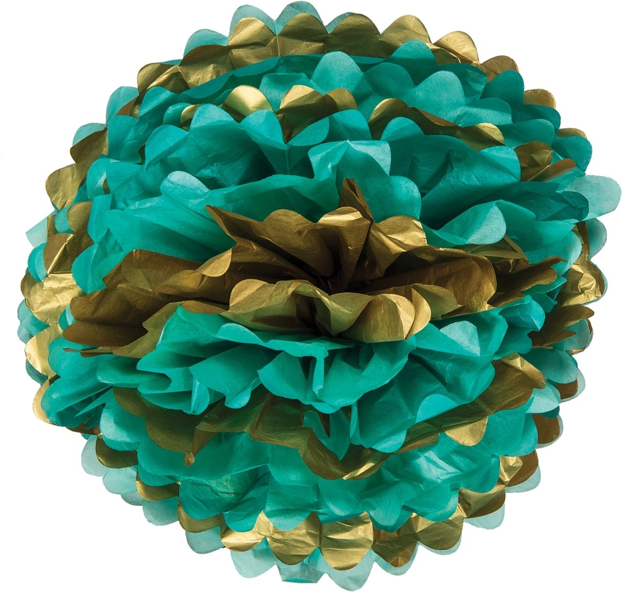 Mixed Blues with Gold Tissue Paper Flower Pom Pom 15 inch - PaperLanternStore.com - Paper Lanterns, Decor, Party Lights & More