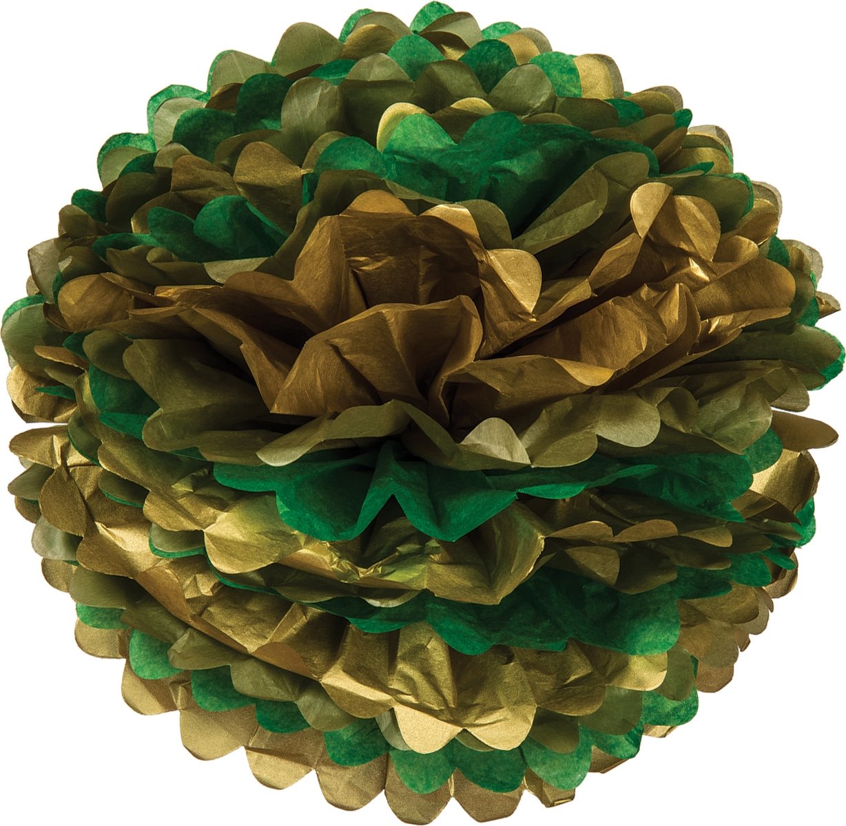 Mixed Greens with Gold Tissue Paper Flower Pom Pom 15 inch - PaperLanternStore.com - Paper Lanterns, Decor, Party Lights & More