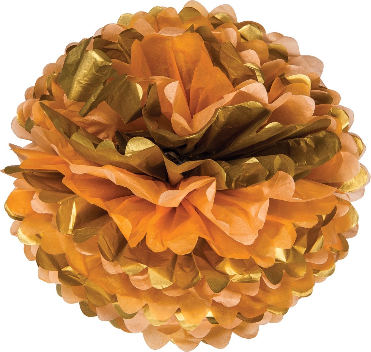 Mixed Oranges with Gold Tissue Paper Flower Pom Pom 15 inch - PaperLanternStore.com - Paper Lanterns, Decor, Party Lights & More