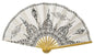 Black and White Tibetan Flame Motif Mulberry Paper Hand Fan - PaperLanternStore.com - Paper Lanterns, Decor, Party Lights & More