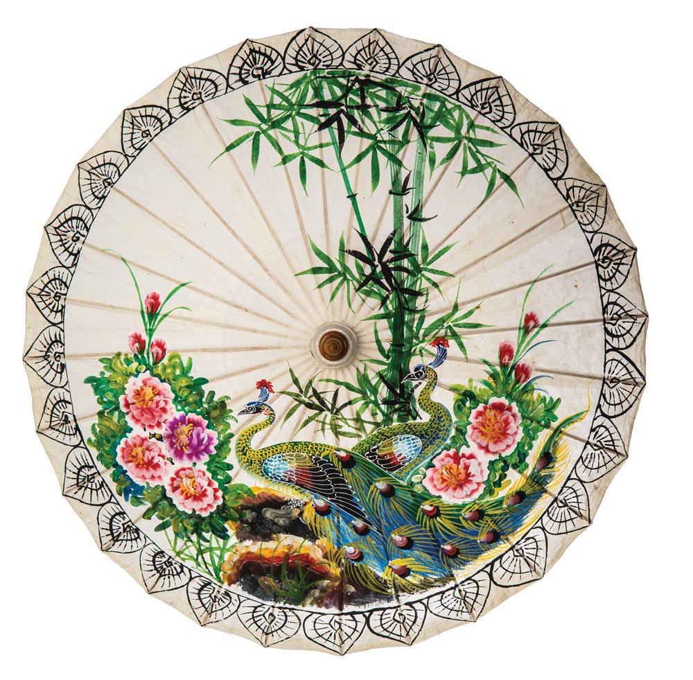 Hand-painted Peacock Mulberry Paper Parasol - PaperLanternStore.com - Paper Lanterns, Decor, Party Lights & More