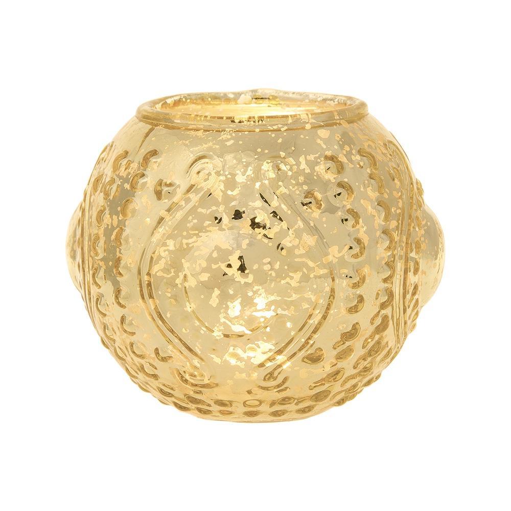 Royal Banquet Gold Mercury Glass Tea Light Votive Candle Holders (5 PACK, Assorted Designs and Sizes)