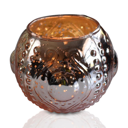 Vintage Elegance Rose Gold Mercury Glass Tea Light Votive Candle Holders (Set of 5, Assorted Designs and Sizes)