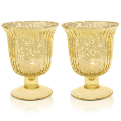 2-PACK | Vintage Mercury Glass Candle Holder (5-Inch, Emma Design, Fluted Urn, Gold) - Decorative Candle Holder - For Home Decor, Party Decorations, and Wedding Centerpieces