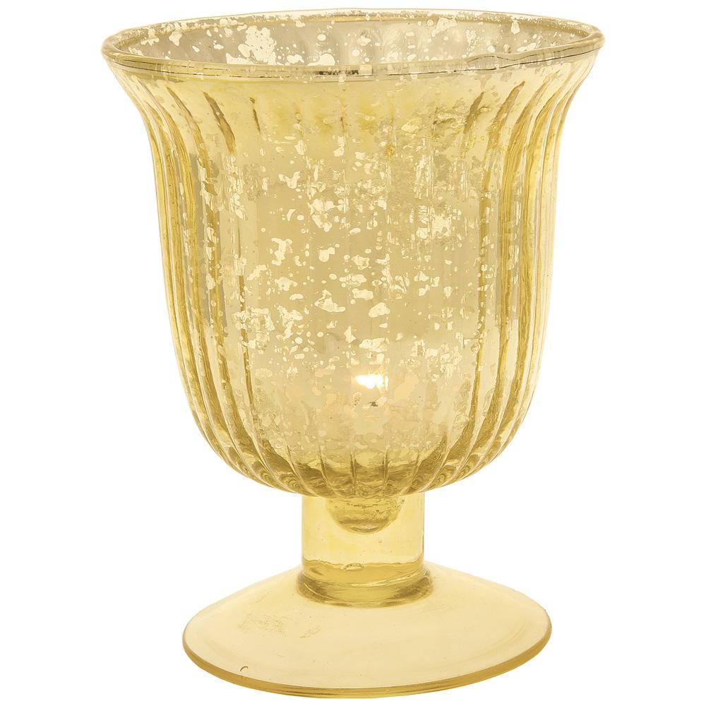 Farmhouse Gold Mercury Glass Tea Light Votive Candle Holders (Set of 4, Assorted Designs and Sizes)