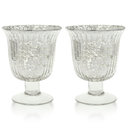 2-PACK | Vintage Mercury Glass Candle Holder (5-Inch, Emma Design, Fluted Urn, Silver) - Decorative Candle Holder - For Home Decor and Wedding Centerpieces