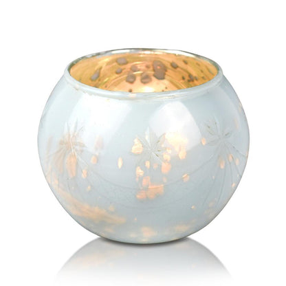 Bohemian Chic Pearl White Mercury Glass Tea Light Votive Candle Holders (Set of 5, Assorted Designs and Sizes)