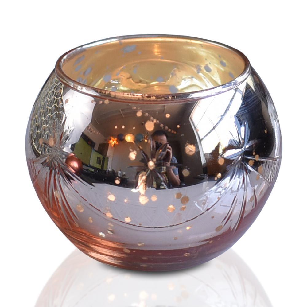 Shabby Chic Rose Gold Mercury Glass Tea Light Votive Candle Holders (Set of 5, Assorted Designs and Sizes)