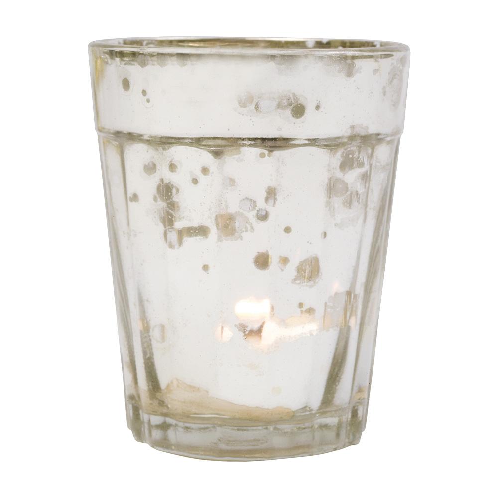 Bohemian Chic Silver Mercury Glass Tea Light Votive Candle Holders (Set of 5, Assorted Designs and Sizes)