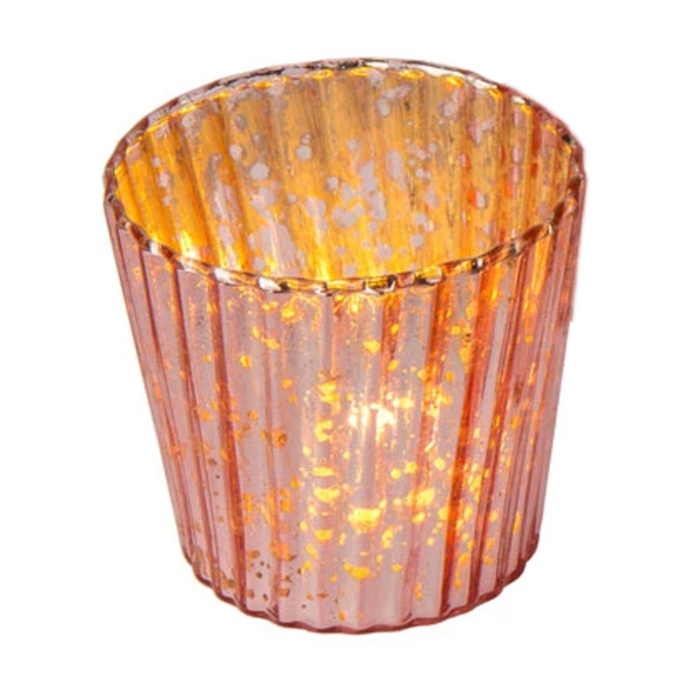 Vintage Elegance Rose Gold Mercury Glass Tea Light Votive Candle Holders (Set of 5, Assorted Designs and Sizes)