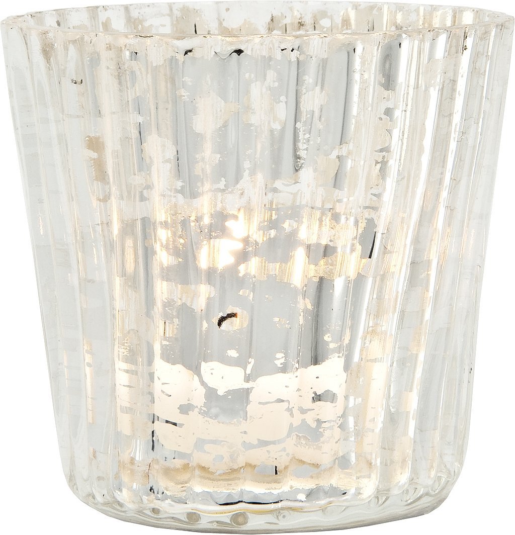 Vintage Elegance Silver Mercury Glass Tea Light Votive Candle Holders (Set of 5, Assorted Designs and Sizes)