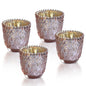 4-PACK | Faceted Vintage Mercury Glass Candle Holder (2.75-Inch, Lillian Design, Rose Gold Pink) - For Use with Tea Lights - For Home Decor and Wedding Decorations
