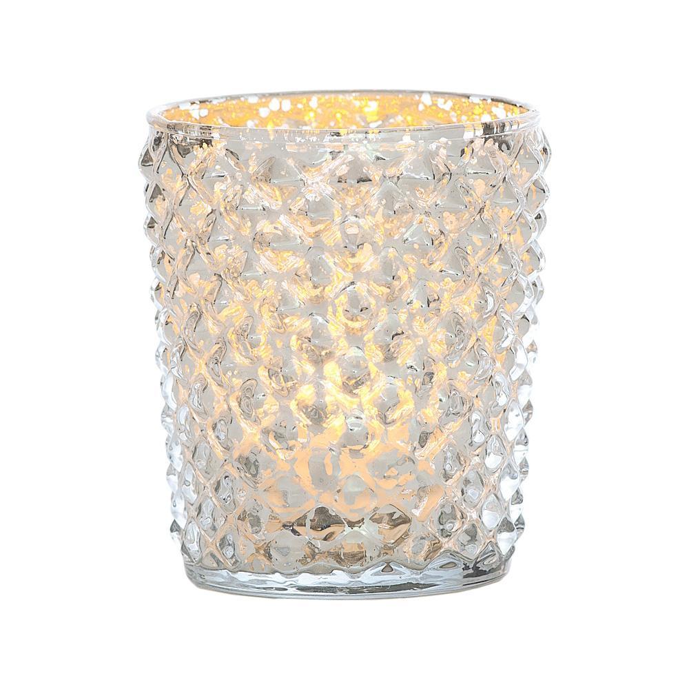 Shabby Chic Silver Mercury Glass Tea Light Votive Candle Holders (Set of 5, Assorted Designs and Sizes)