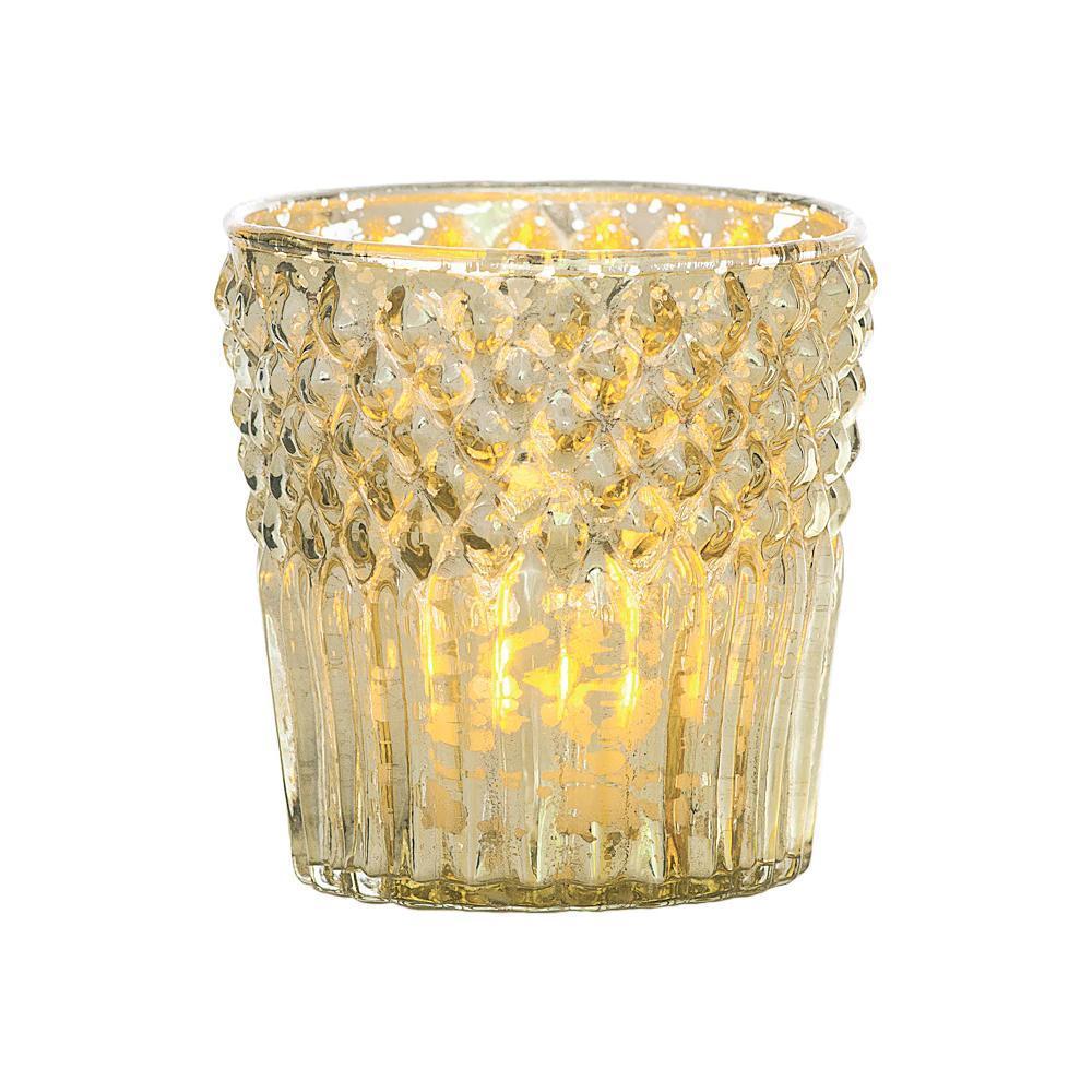Royal Banquet Gold Mercury Glass Tea Light Votive Candle Holders (5 PACK, Assorted Designs and Sizes)