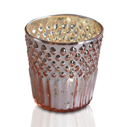 Bohemian Chic Rose Gold Mercury Glass Tea Light Votive Candle Holders (Set of 5, Assorted Designs and Sizes)
