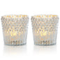 2-PACK | Vintage Mercury Glass Candle Holder (3-Inch, Ophelia Design, Silver) - For Use with Tea Lights - For Home Decor, Parties and Wedding Decorations