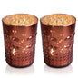 2-PACK | Fleur Mercury Glass Tealight Holder (Rustic Copper Red) For Use with Tea Lights - For Home Decor, Parties and Wedding Decorations - Mercury Glass Votive Holders