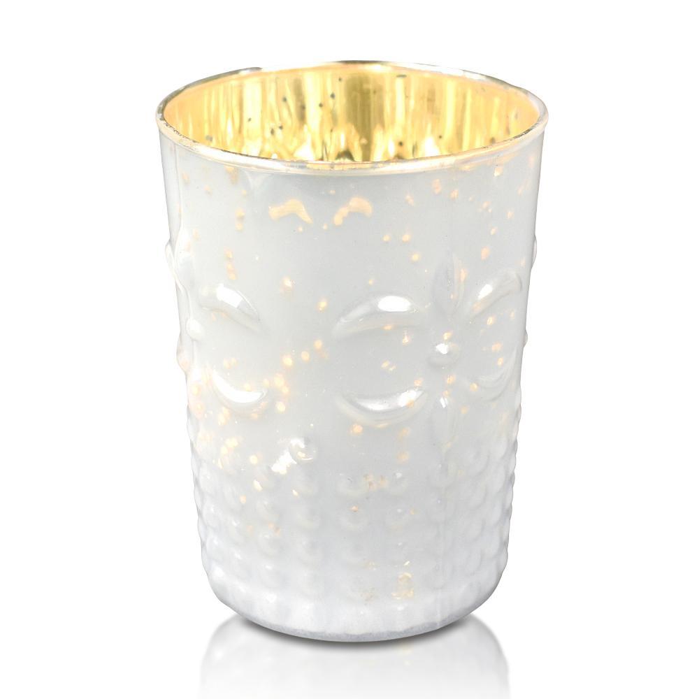 Bohemian Chic Pearl White Mercury Glass Tea Light Votive Candle Holders (Set of 5, Assorted Designs and Sizes)