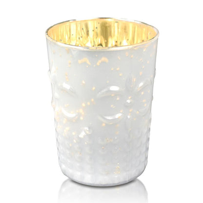 Bohemian Chic Pearl White Mercury Glass Tea Light Votive Candle Holders (Set of 5, Assorted Designs and Sizes)