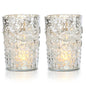 2-PACK | Vintage Mercury Glass Candle Holder (4-Inch, Fleur Design, Flower Motif, Silver) - For Home Decor, Party Decorations, and Wedding Centerpieces