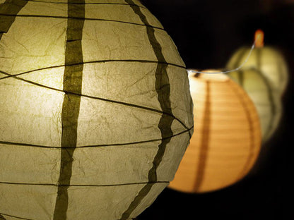 14" Wedding Gold Paper Lantern LED String Light COMBO Kit (21 FT, EXPANDABLE, White Cord)