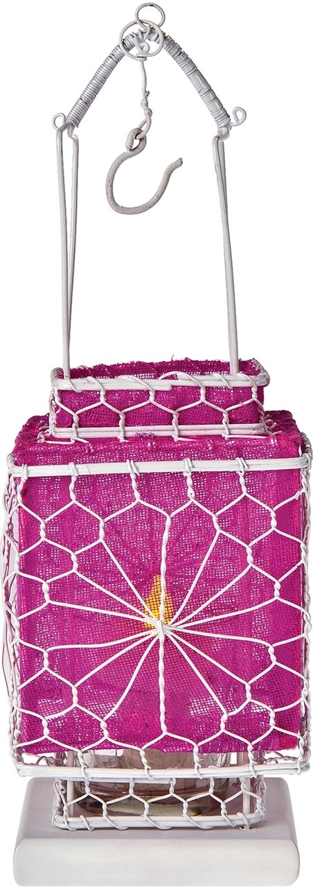 Fuchsia Pink Hanging Wire and Linen Candle Lantern - PaperLanternStore.com - Paper Lanterns, Decor, Party Lights & More