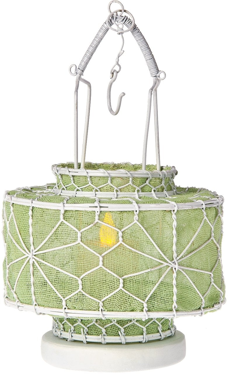 Avocado Green Hanging Wire and Linen Candle Lantern - PaperLanternStore.com - Paper Lanterns, Decor, Party Lights & More