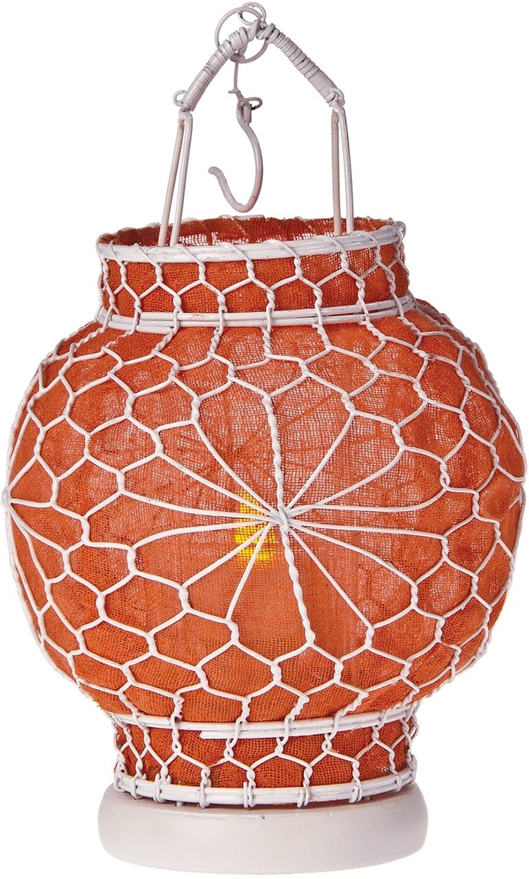 Orange Hanging Wire and Linen Candle Lantern - PaperLanternStore.com - Paper Lanterns, Decor, Party Lights & More