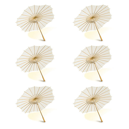 BULK PACK (6-PACK) Beige / Ivory Paper Parasol Umbrella, Scallop Blossom Shaped with Elegant Handle