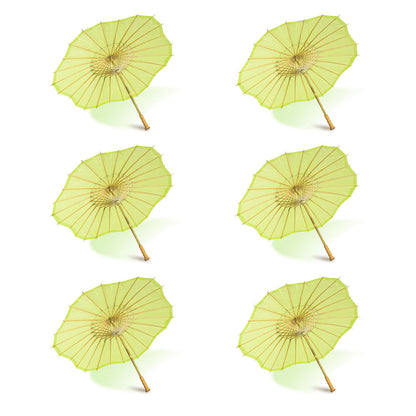 BULK PACK (6-PACK) 32" Light Lime Paper Parasol Umbrella, Scallop Blossom Shaped with Elegant Handle