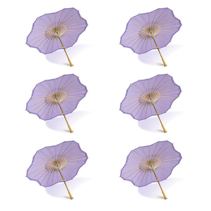 BULK PACK (6-Pack) 32" Lavender Paper Parasol Umbrella, Scallop Blossom Shaped with Elegant Handle