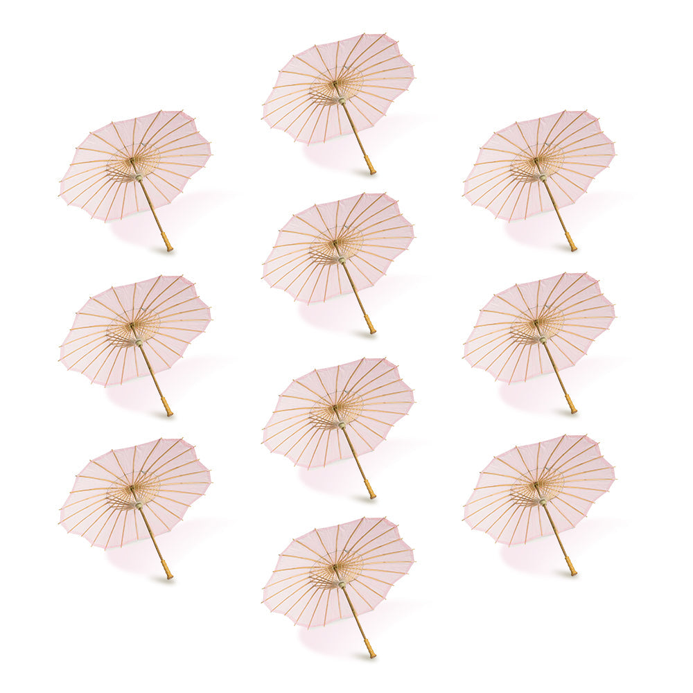 BULK PACK (10-Pack) 32" Pink Paper Parasol Umbrella, Scallop Blossom Shaped with Elegant Handle