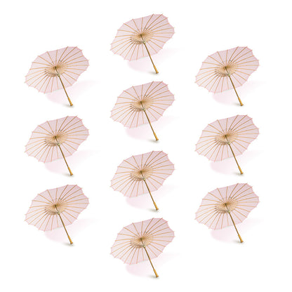 BULK PACK (10-Pack) 32" Pink Paper Parasol Umbrella, Scallop Blossom Shaped with Elegant Handle