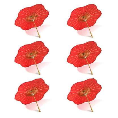 BULK PACK (6-Pack) 32" Red Paper Parasol Umbrella, Scallop Blossom Shaped with Elegant Handle