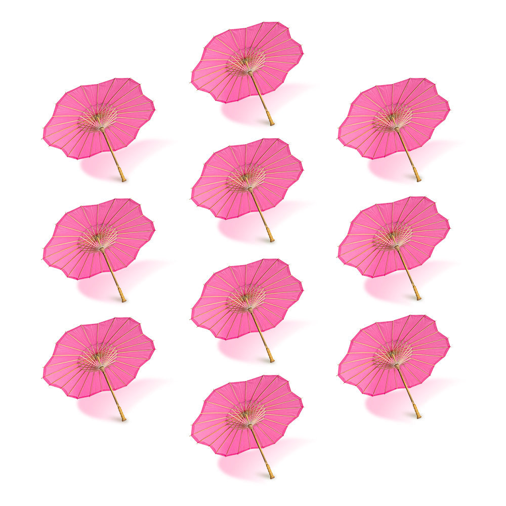 BULK PACK (10-Pack) 32" Fuchsia Paper Parasol Umbrella, Scallop Blossom Shaped with Elegant Handle