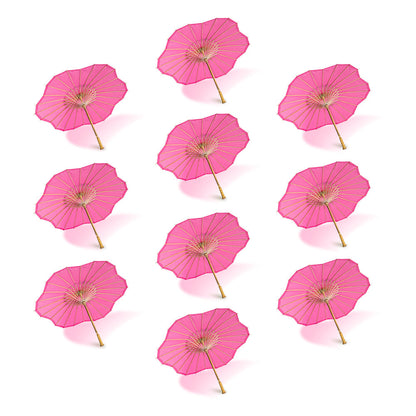 BULK PACK (10-Pack) 32" Fuchsia Paper Parasol Umbrella, Scallop Blossom Shaped with Elegant Handle
