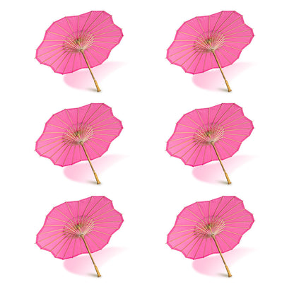 BULK PACK (6-Pack) 32" Fuchsia Paper Parasol Umbrella, Scallop Blossom Shaped with Elegant Handle