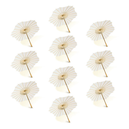BULK PACK (10-Pack) 32" White Paper Parasol Umbrella, Scallop Blossom Shaped with Elegant Handle