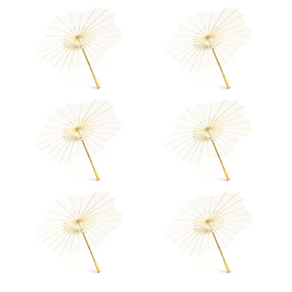 BULK PACK (6-Pack) 32" White Paper Parasol Umbrella, Scallop Blossom Shaped with Elegant Handle