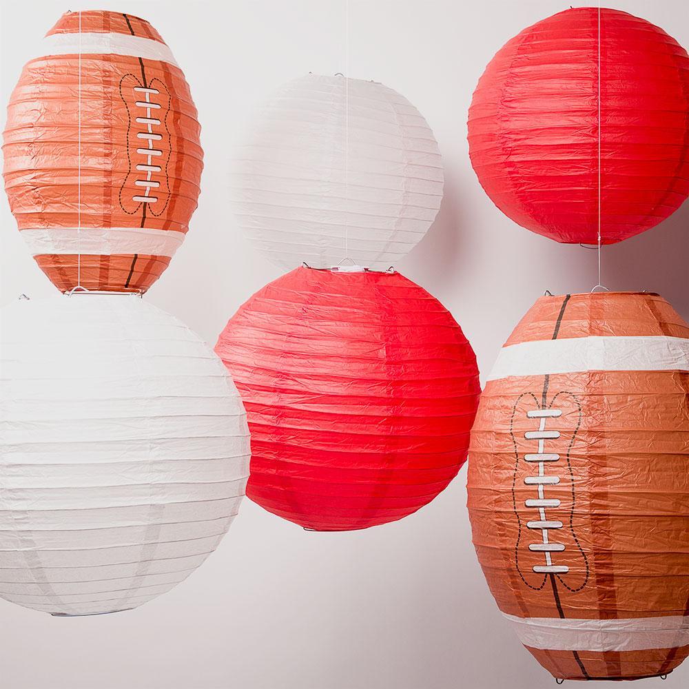 Arizona Pro Football Paper Lanterns 6pc Combo Tailgating Party Pack (Red/White)  - by PaperLanternStore.com - Paper Lanterns, Decor, Party Lights & More