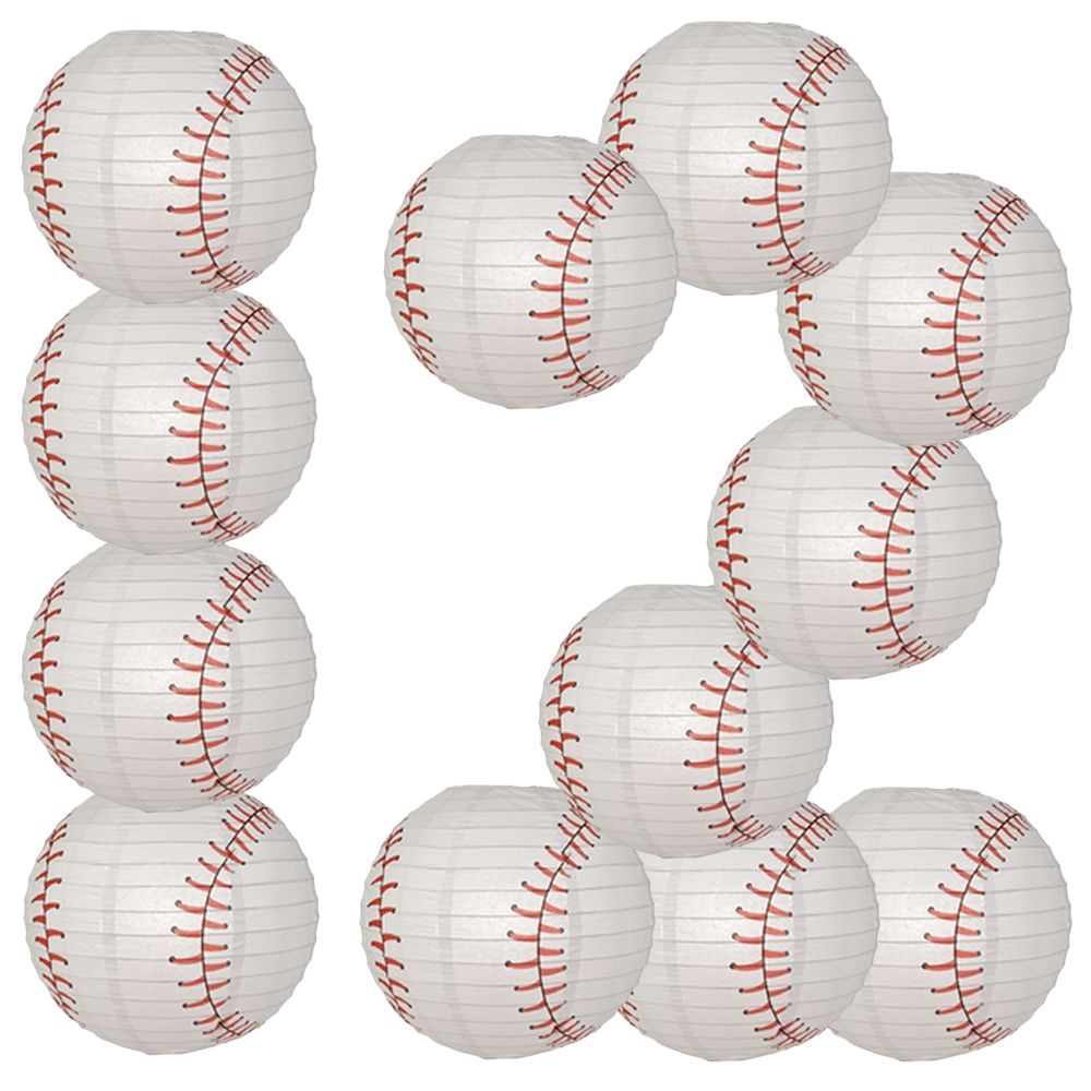 12 PACK | 14" Baseball Paper Lantern Shaped Sports Hanging Decoration - PaperLanternStore.com - Paper Lanterns, Decor, Party Lights & More