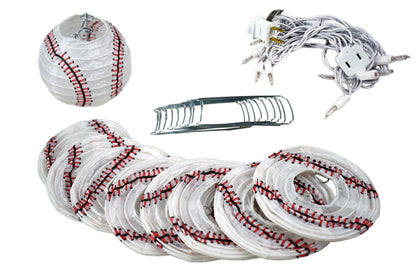 10 Socket Baseball Sports Round Paper Lantern Party String Lights (4" Lanterns, Expandable) - PaperLanternStore.com - Paper Lanterns, Decor, Party Lights & More