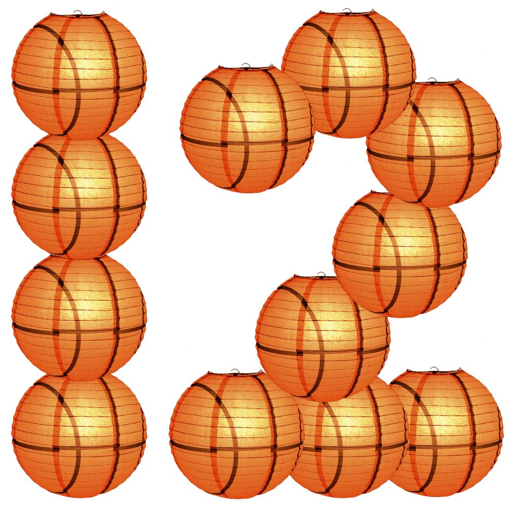 12 PACK | Basketball Paper Lantern Shaped Sports Hanging Decoration - PaperLanternStore.com - Paper Lanterns, Decor, Party Lights & More