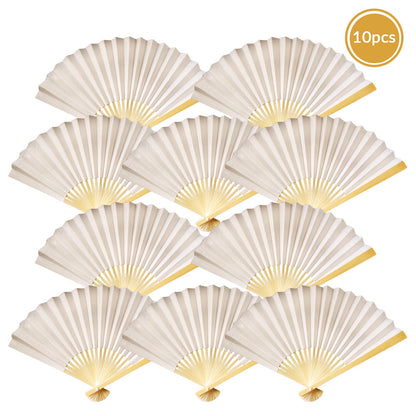 9" Beige / Ivory Paper Hand Fans for Weddings, Premium Paper Stock (10 Pack) - PaperLanternStore.com - Paper Lanterns, Decor, Party Lights & More