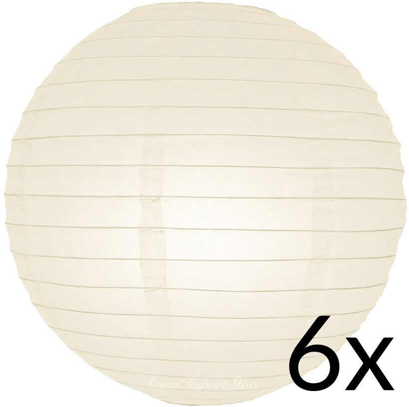 BULK PACK (6) 14" Beige / Ivory Round Paper Lanterns, Even Ribbing, Hanging Decoration - PaperLanternStore.com - Paper Lanterns, Decor, Party Lights & More