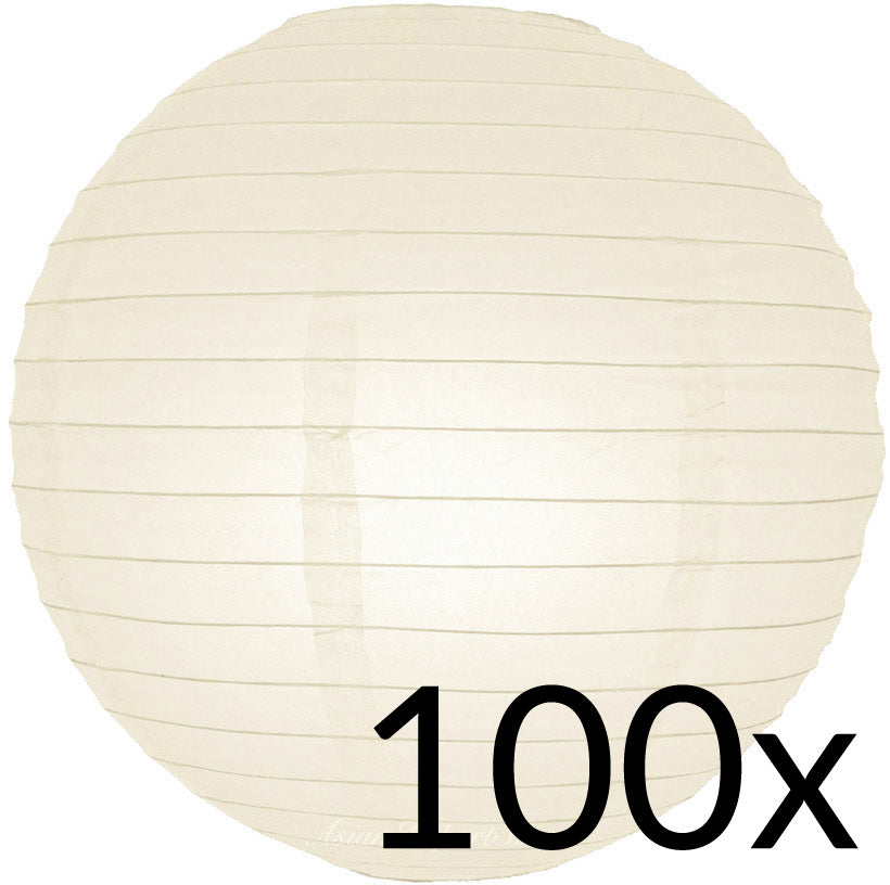 BULK PACK (100) 16" Beige / Ivory Round Paper Lanterns, Even Ribbing, Hanging Decoration - PaperLanternStore.com - Paper Lanterns, Decor, Party Lights & More