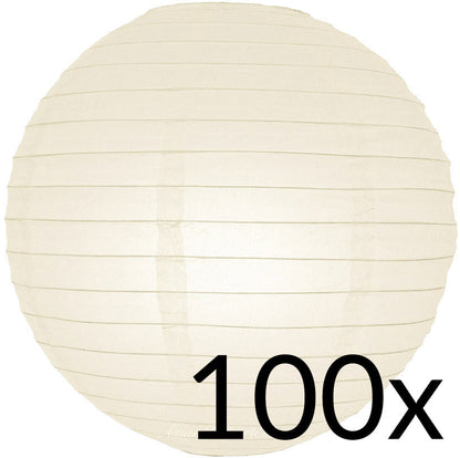 BULK PACK (100) 16" Beige / Ivory Round Paper Lanterns, Even Ribbing, Hanging Decoration - PaperLanternStore.com - Paper Lanterns, Decor, Party Lights & More