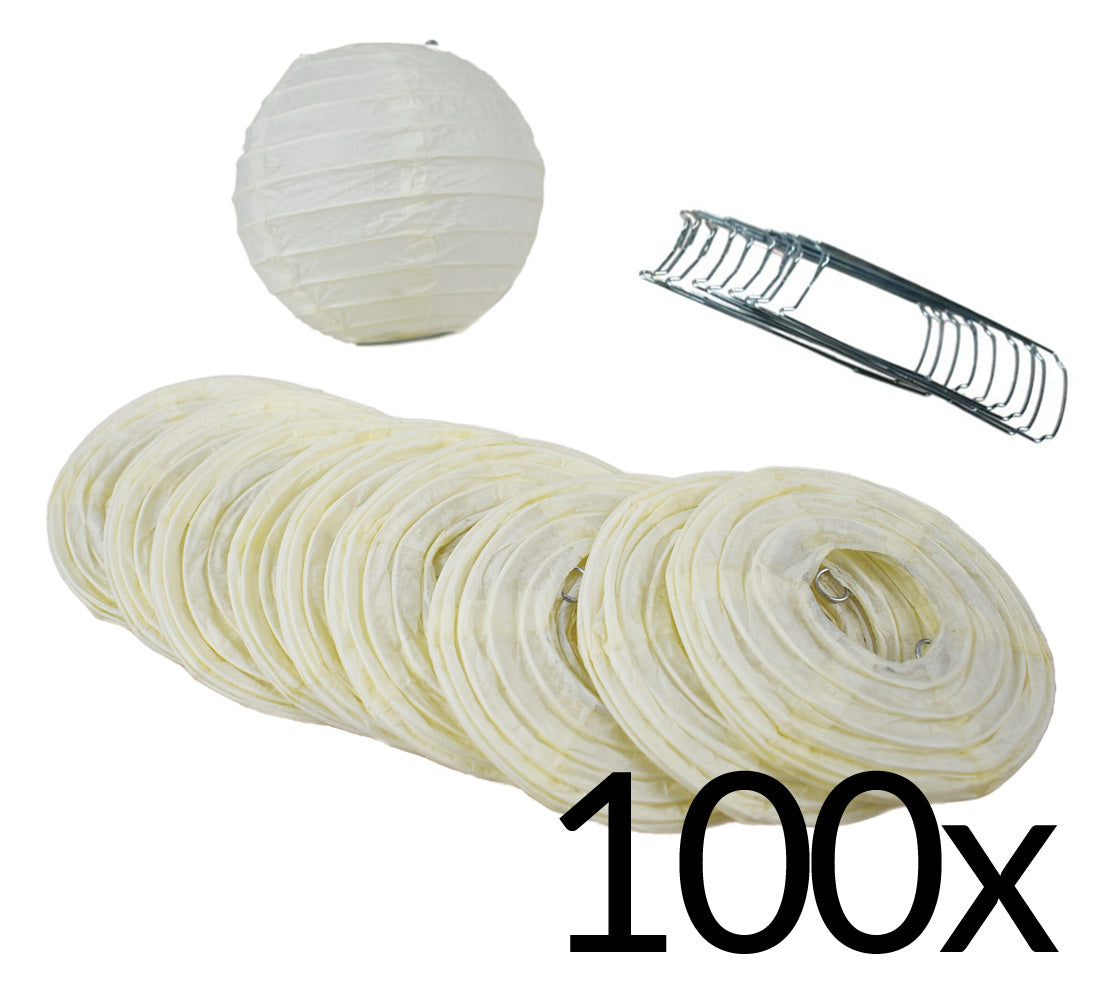 BULK PACK (100) 4" Beige / Ivory Round Paper Lanterns, Even Ribbing, Hanging Decoration - PaperLanternStore.com - Paper Lanterns, Decor, Party Lights & More