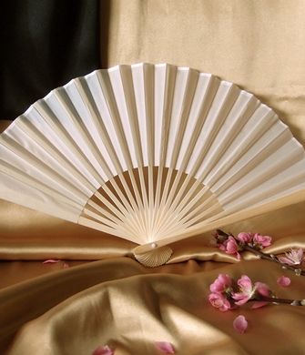 BULK PACK (50) 9" Beige / Ivory Silk Hand Fans for Weddings - PaperLanternStore.com - Paper Lanterns, Decor, Party Lights & More