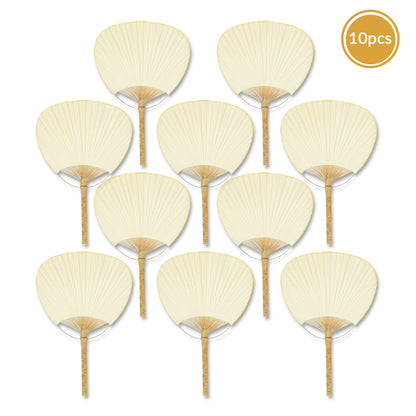 9" Beige / Ivory Paddle Paper Hand Fans for Weddings (10 Pack) - PaperLanternStore.com - Paper Lanterns, Decor, Party Lights & More